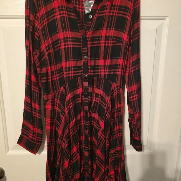 enus Red & Black Plaid Shirt Dress - Picture 2 of 2